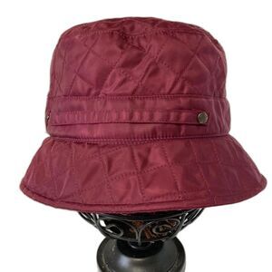 BETMAR NEW YORK Quilted Foldable Bucket Rain Hat Burgundy Waterproof